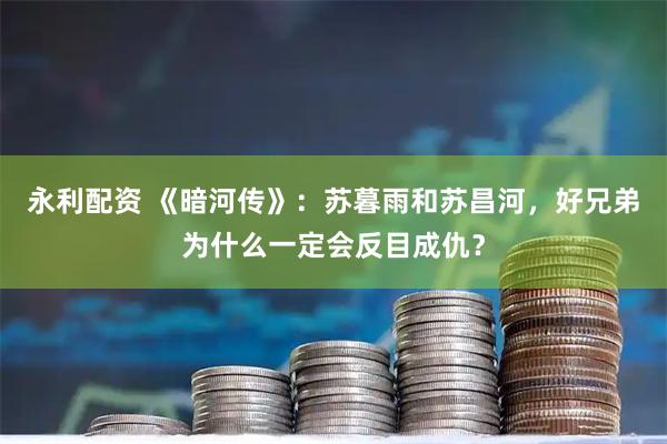 永利配资 《暗河传》:苏暮雨和苏昌河,好兄弟为什么一定会反目成仇?